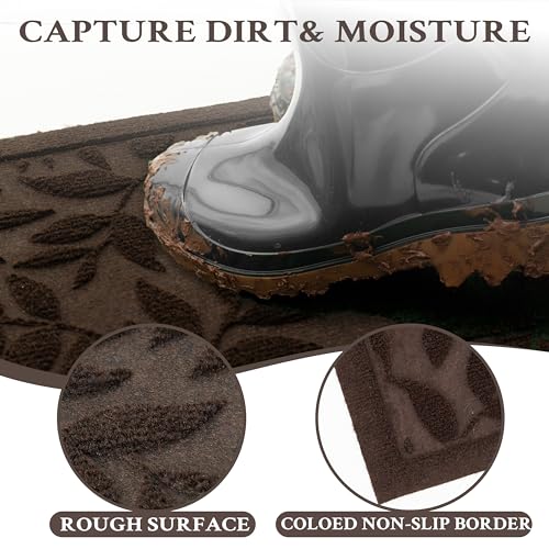 Coffee Brown Leaves Fall Outdoor Indoor Entrance Doormats (Leaves-coffee / 1'5" x 2'6" (Rectangular))