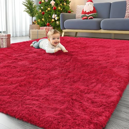 8x10 Machine Washable Large Area Rugs for Living Room (8x10 Ft / Red)