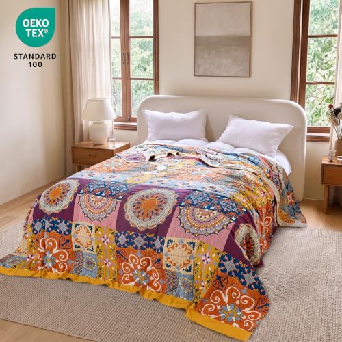 Boho Throw Blanket 60"x80" Fall Cotton Roman Blanket for Couch (Roman Fret / 60"x80")