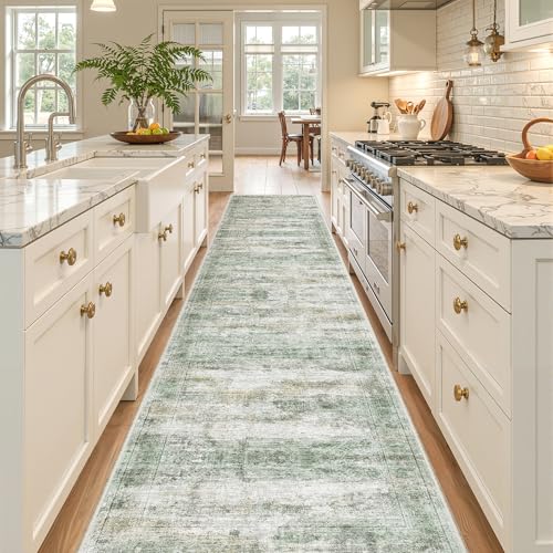 2x10 Runner Rug Non Slip (Green/Yellow/Ivory / 2' x 10' (Runner))