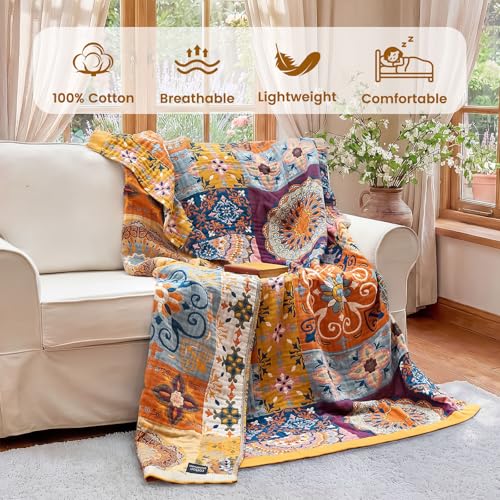 Boho Throw Blanket 60"x80" Fall Cotton Roman Blanket for Couch (Roman Fret / 60"x80")