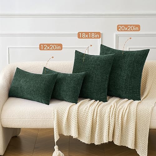 Soft Chenille Throw Pillow Covers Green 18x18 Inch Pack of 2 (18" x 18" (Pack of 2) / Green)