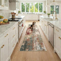 Washable Runner 2'x7' Abstract Area Rug for Hallway Rustic Brown (Rust Red/Green/Blue/Multi / 2' x 7' (Runner))