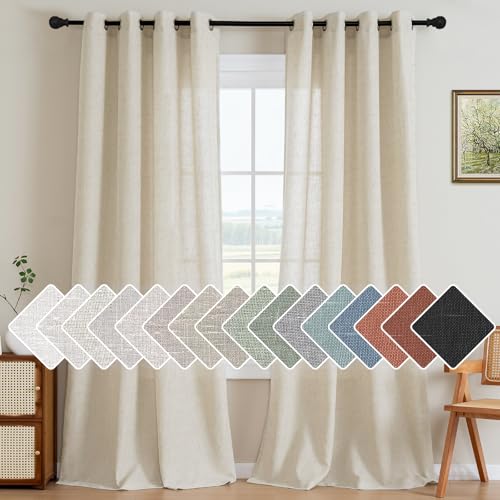 Living Room Linen Curtains Home Decorative Nickel Grommet Curtains Privacy Added Energy Saving Light Filtering Window Treatments Draperies for Bedroom (52"W x 96"L (Pack of 2) / Ivory)