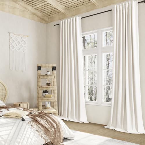 Ivory 100% Blackout Curtains 84 Inch Length 2 Panels Set for Living Room Bedroom Back Tab Thermal Insulated Black Out Linen Drapes Room Darkening Window Curtains 84 Inches Long (Ivory / 52"W x 84"L (Pack of 2))