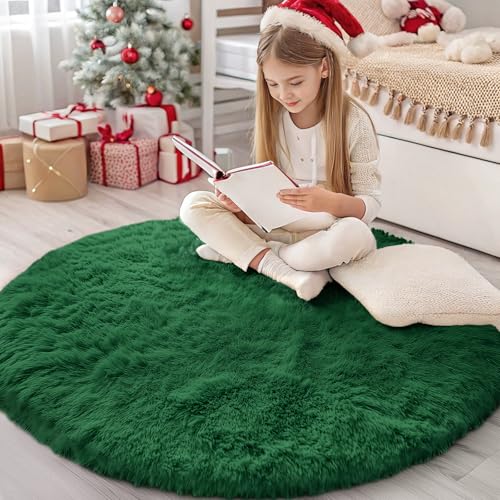 Dark Green Round Rugs for Bedroom (4 Ft Round / Dark Green)