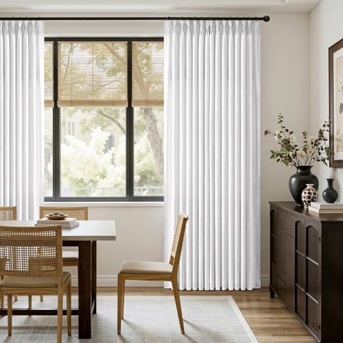 Pinch Pleated Thick Linen Curtains 84 Inch Long 2 Panels White (White / 40"W x 84"L (Pack of 2))