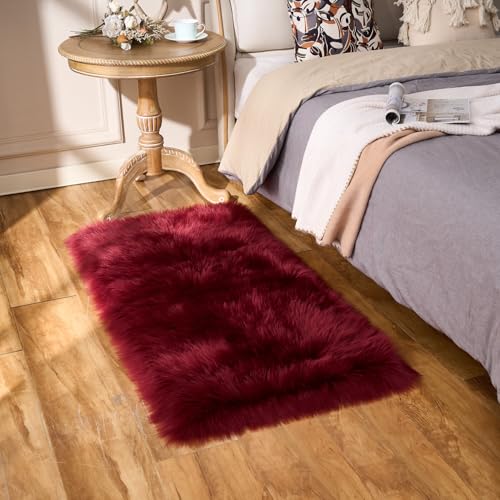 Ultra Soft Fluffy Shaggy Area Rug Faux Fur Rug Chair Cover Seat Pad Fuzzy Area Rug for Bedroom Floor Sofa Living Room (Burgundy / 2' x 4' (Rectangular))