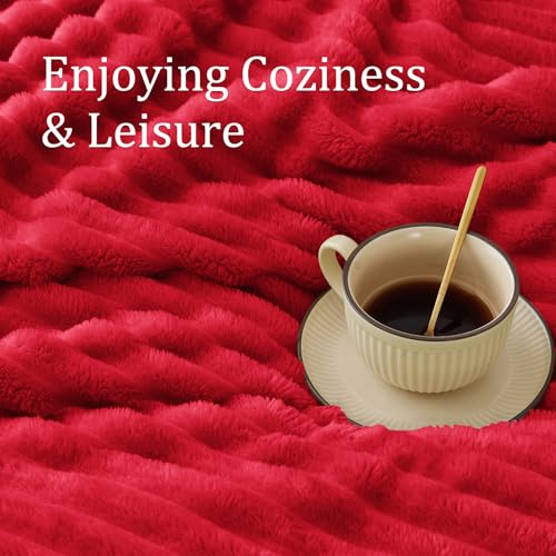 Ribbed King Size Blanket for Bed (Red / King(108"x90"))