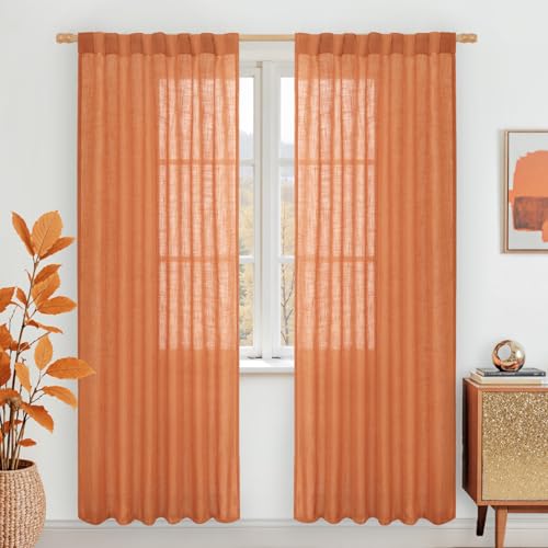 Burnt Orange Sheer Linen Curtains (Burnt Orange / 52"W x 80"L (Pack of 2))