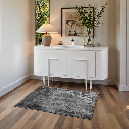 Entrance Rugs Indoor 2x3 Black Entry Rug Washable Abstract Black Small Area Rug Non (Black / 2' x 3' (Rectangular))