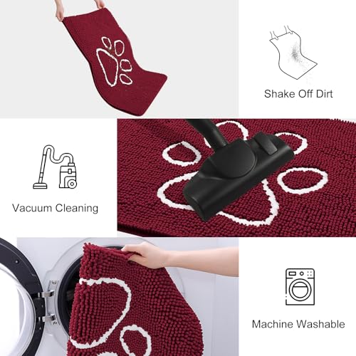 Dog Door Mat for Muddy Paws (36"X24" / Burgundy and White)