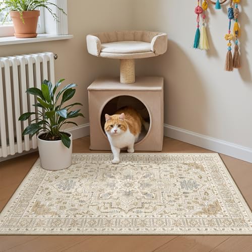 Washable Area Rug 2x3 Small Entryway Rugs Non (Beige/Blue / 2' x 3' (Rectangular))