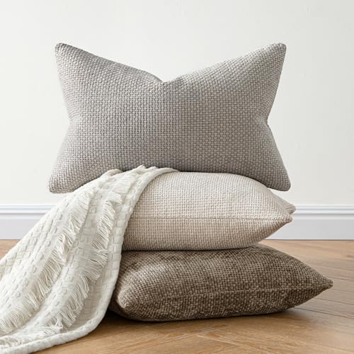 Decorative Couch Throw Pillow Covers 16x16 Inch Neutral Khaki 2 Pack (16" x 16" (Pack of 2) / Khaki)