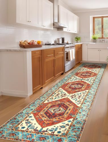 2'6"x12' Washable Non Slip Boho Runner Rug for Hallway (Orange/Multi / 2'6" x 12' (Runner))