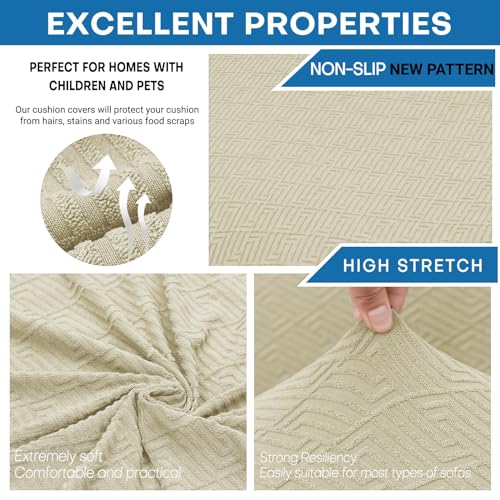 3 Piece Stretch Sofa Cover (71"-91"(2 Cushions) / Light Beige)