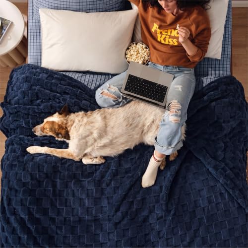 Checkered Soft Cozy Queen Blanket for Bed (06 Navy / Queen (90" X 90"))