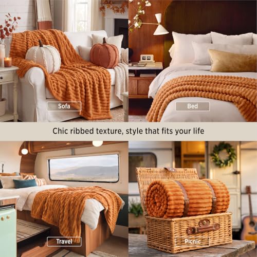 Soft Twin Blanket for Bed Decor Gifts Burnt Orange 60"x80" (Orange / Twin)