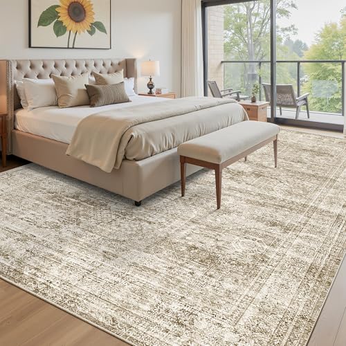 Washable Area Rug 8x10 Large Soft Brown Rugs for Living Room (Brown / 8' x 10' (Rectangular))