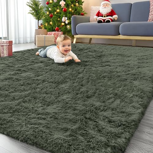 8x10 Machine Washable Large Area Rugs for Living Room (8x10 Ft / Olive Green)