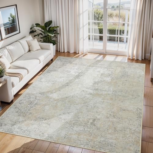 6x9 Area Rugs for Living Room Washable Bedroom Dining Room Beige Grey (Beige/Grey / 6' x 9' (Rectangular))