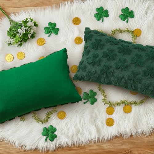 Faux Fur Throw Shamrock Green Pillow Covers 12x20 Set of 2 (20" x 12" (Pack of 2) / Shamrock Green)