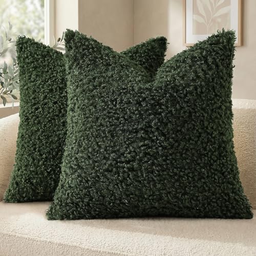 Sherpa Decorative Throw Pillow Covers 20x20 Set of 2 Olive Green (Olive Green / 20" x 20" (Pack of 2))