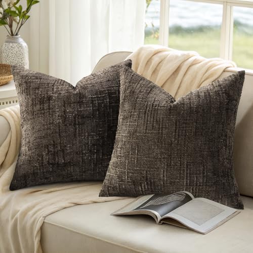 Textured Chenille Throw Pillow Covers 24x24 Set of 2 Dark Brown (Dark Brown / 24" x 24" (Pack of 2))