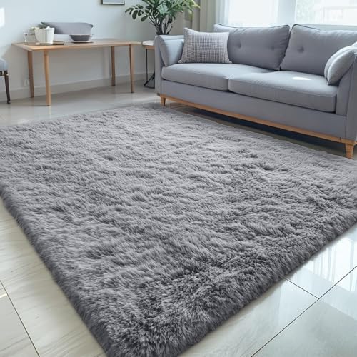 5x5 Area Rugs for Living Room Bedroom (5x5 Ft Square / Light Grey)