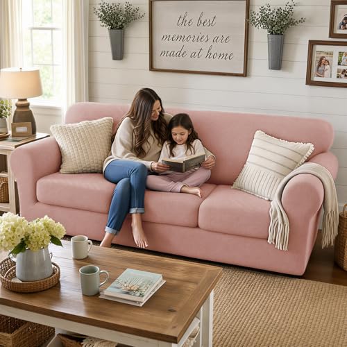 4 Piece Stretch X (91"-110"(3 Cushions) / Dusty Pink)