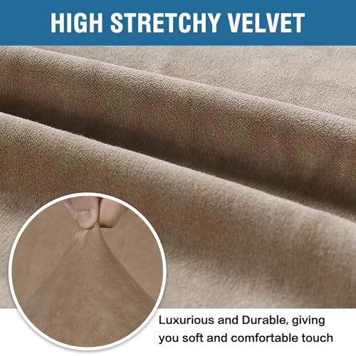 Stretch Velvet Sofa Covers for 3 Cushion Couch Covers Sofa Slipcovers Furniture Protector Soft with Non Slip Elastic Bottom (Camel / Sofa)