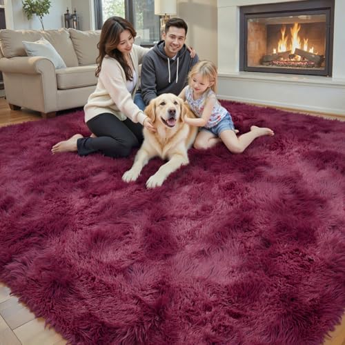 6x9 Shag Area Rug for Living Room (Burgundy / 6' x 9' (Rectangular))