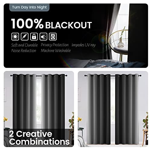 100% Blackout Ombre Bedroom Curtains Black and Greyish White (52"W x 72"L (Pack of 2) / Black White)