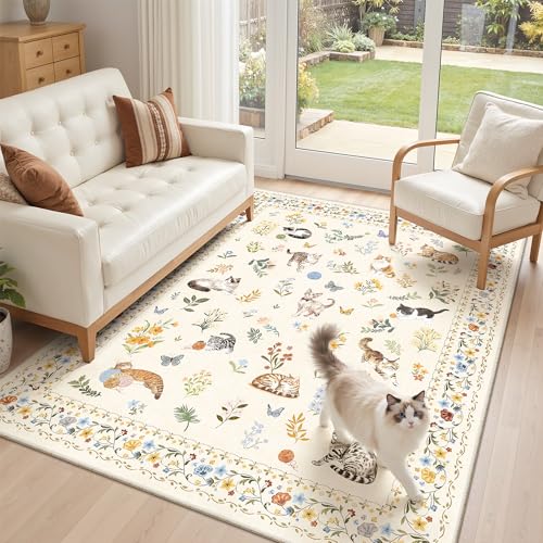 Cat 3x5 Area Rugs for Entryway (Cat Beige / 3' x 5' (Rectangular))