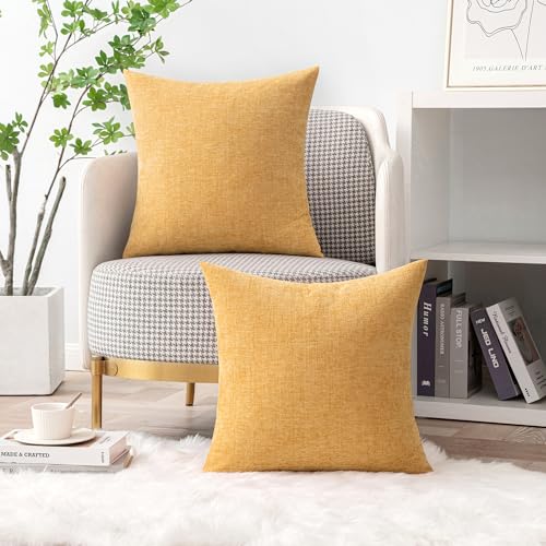 Soft Chenille Throw Pillow Covers Beige Yellow 16x16 Inch Pack of 2 (16" x 16" (Pack of 2) / Beige Yellow)