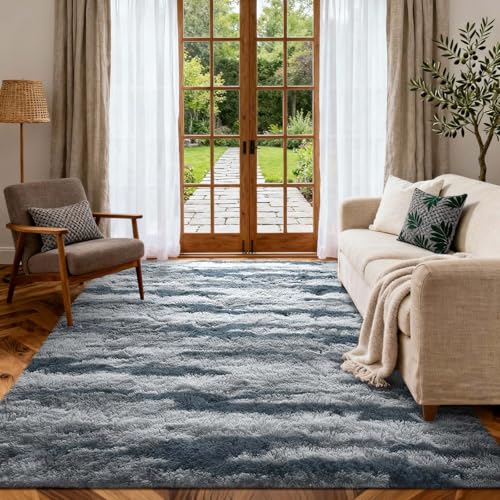 5x7 Ft Large Shag Rugs for Bedroom Living Room for Men Boys (Dd Blue 4sm02 / 5' X 7' (Rectangular))