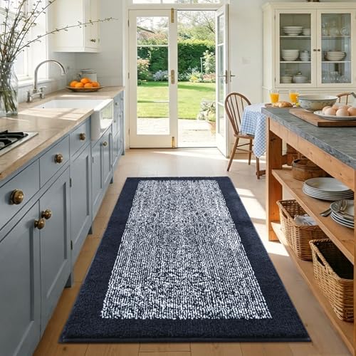 48x32 Bathroom Rugs Non Slip Washable (Dark Blue / 2'8" x 4' (Rectangular))