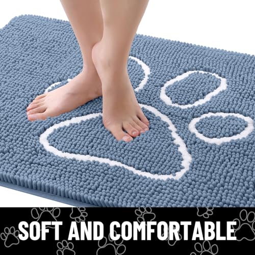 Dog Door Mat for Muddy Paws (47"X24" / Airy Blue and White)