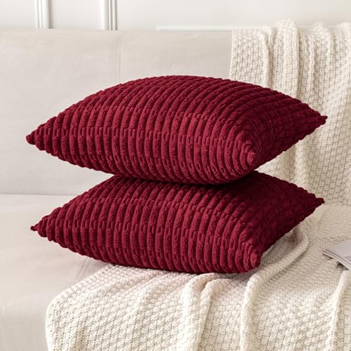 Christmas Corduroy Decorative Throw Pillow Covers 18x18 Burgundy (Burgundy / 18" x 18" (Pack of 2))
