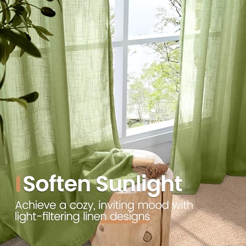 Green Linen Curtains 45 Inch Length (Green / 42"W x 45"L (Pack of 2))
