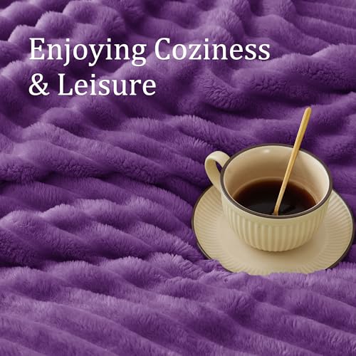 Ribbed Purple Throw Blanket for Couch (Purple / Throw(50"x60"))
