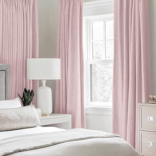 100% Blackout Linen Curtains for Bedroom 52x84 Inches Pink (Pink / 52"W x 84"L (Pack of 2))