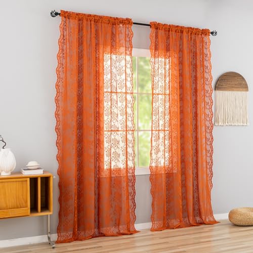 Vintage Lace Curtains 84 Inches Long (Burnt Orange / 52"W x 84"L (Pack of 2))
