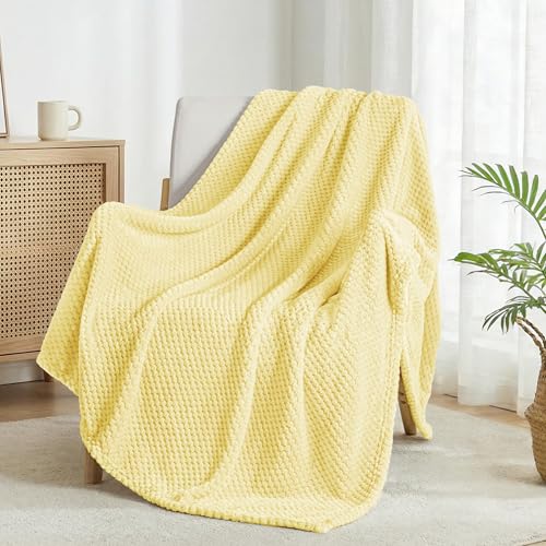 Large Waffle Fleece Throw Blanket for Couch (Light Yellow / 50x70 in)