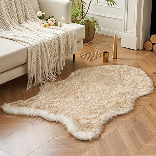 Fluffy Area Rug 3'x5' Large Faux Fur Sheepskin Rug FrostedTips Brown (3' x 5' (Sheepskin) / Frosted Tips Brown)