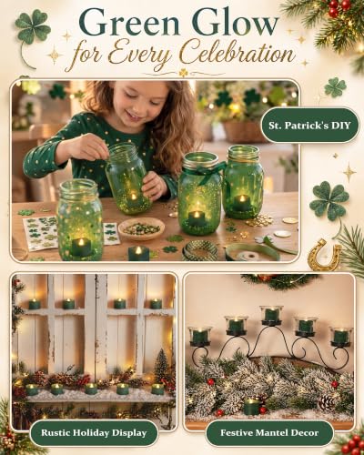 12 Pack Green Flameless Battery Tea Light Candles (Green / Pack of 24)