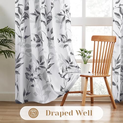 Light Grey and White Privacy Sheer Curtains (Leaves-light Grey / 52"W x 84"L (Pack of 2))