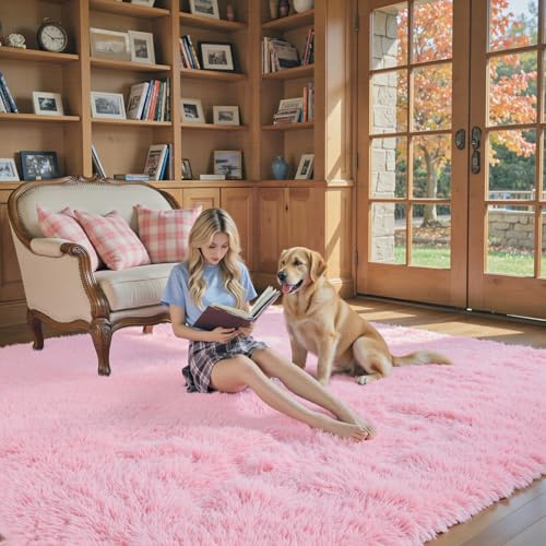 Fluffy Rug Shag Area Rug (Pink / 3' x 5' (Rectangular))