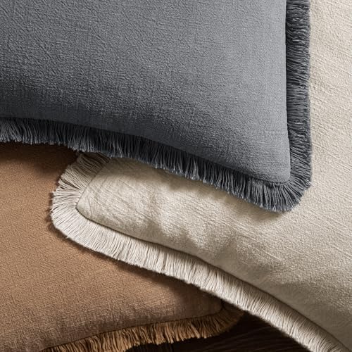Boho Linen Fringe Decorative Throw Pillow Covers Grey 18x18 (18" x 18" (Pack of 2) / Grey)