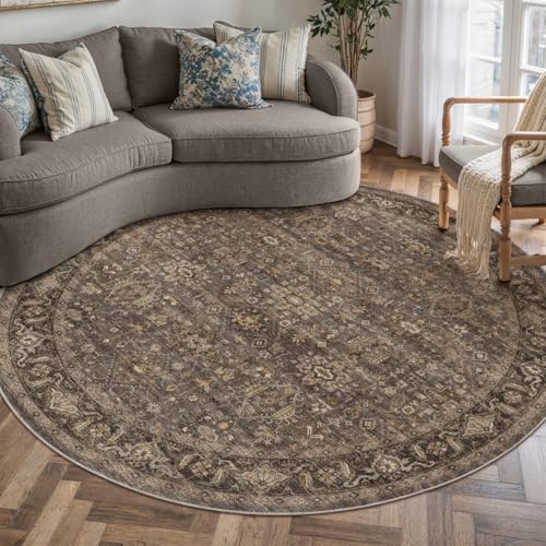 5x5 Dark Brown Vintage Round Rug (Brown / 5' (Round))